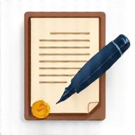 Icône représentant un document légal avec un stylo et un sceau.